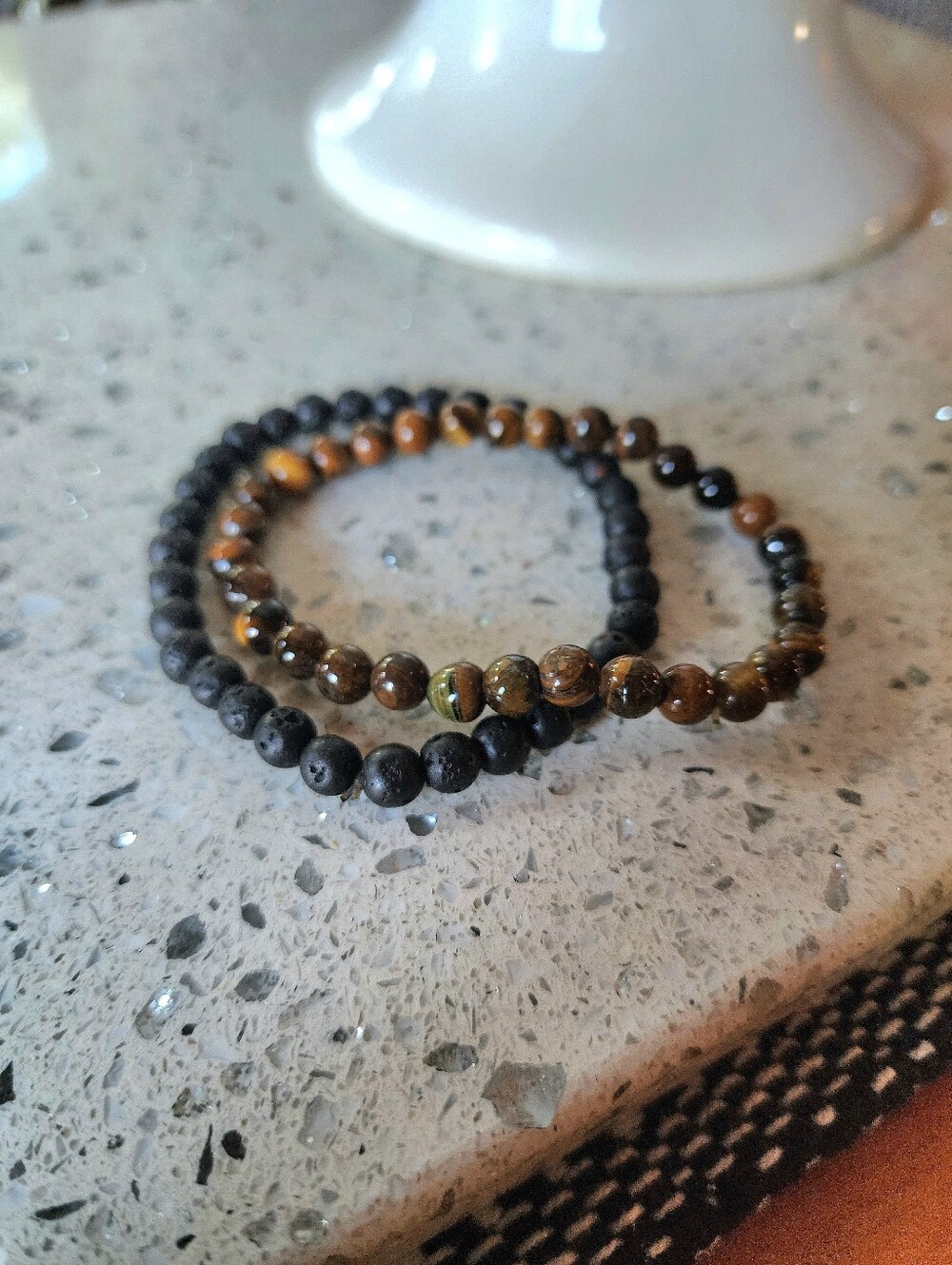 Black Volcanic And Tigers Eye Beaded Braclets